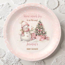 Sneeuwman Roze Kerstmeisje Baby shower Papieren Bordje
