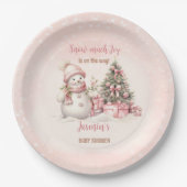  Sneeuwman Roze Kerstmeisje Baby shower Papieren Bordje (Voorkant)