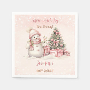 Sneeuwman Roze Kerstmeisje Baby shower Servet
