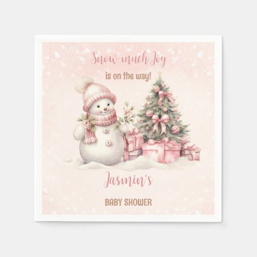  Sneeuwman Roze Kerstmeisje Baby shower Servet (Voorkant)