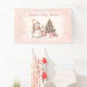  Sneeuwman Roze Kerstmeisje Baby shower Spandoek (Insitu)