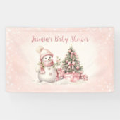  Sneeuwman Roze Kerstmeisje Baby shower Spandoek (Horizontaal)