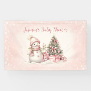  Sneeuwman Roze Kerstmeisje Baby shower Spandoek