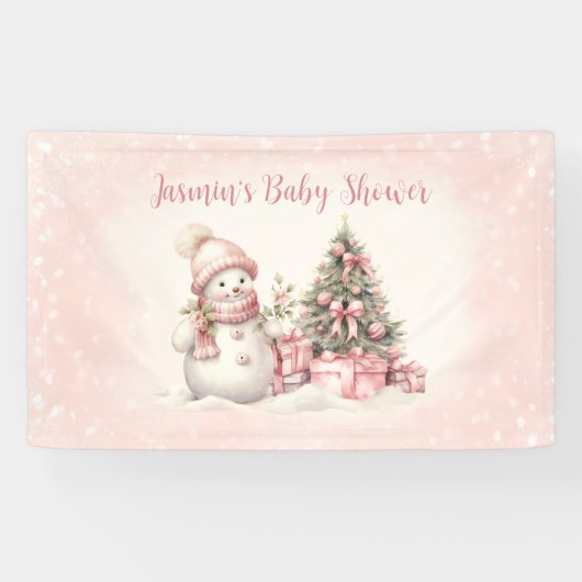  Sneeuwman Roze Kerstmeisje Baby shower Spandoek (Horizontaal)