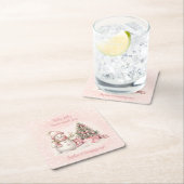  Sneeuwman Roze Kerstmis 1e Verjaardag Kartonnen Onderzetters (Insitu)