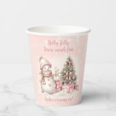Sneeuwman Roze Kerstmis 1e Verjaardag Papier Cups Papieren Bekers (Achterkant)