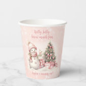 Sneeuwman Roze Kerstmis 1e Verjaardag Papier Cups Papieren Bekers (Voorkant)