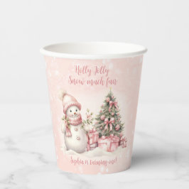Sneeuwman Roze Kerstmis 1e Verjaardag Papier Cups Papieren Bekers
