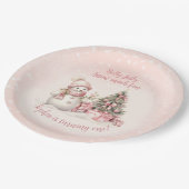  Sneeuwman Roze Kerstmis Eerste Verjaardag Papieren Bordje (Gekanteld)