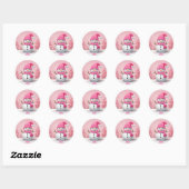 Sneeuwman Roze Leuke Gepersonaliseerde Kerstvakant Ronde Sticker (Vel)