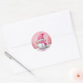 Sneeuwman Roze Leuke Gepersonaliseerde Kerstvakant Ronde Sticker (Envelop)