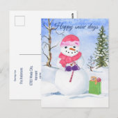 Sneeuwman roze sjaal snoep-riet Happy Snow days Briefkaart (Voorkant / Achterkant)