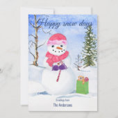Sneeuwman roze sjaal snoep-riet Happy Snow days Feestdagenkaart (Voorkant)