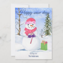 Sneeuwman roze sjaal snoep-riet Happy Snow days