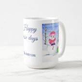 Sneeuwman roze sjaal snoep-riet Happy Snow days Koffiemok (Voorkant rechts)