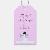 Sneeuwman Roze Vrolijk Kerstfeest Stropdas op Gift Cadeaulabel (Voorkant)