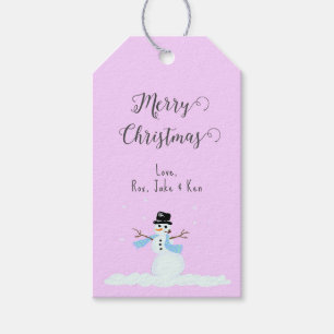 Sneeuwman Roze Vrolijk Kerstfeest Stropdas op Gift Cadeaulabel