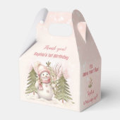  Sneeuwman Roze Winter 1e Verjaardag Bedankdoosjes (Voorkant Zijde)