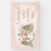  Sneeuwman Roze Winter 1e Verjaardagsbanner Spandoek (Verticaal)