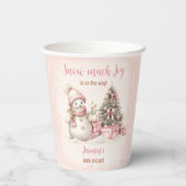 Sneeuwman Roze Winter Christmas Girl Baby shower Papieren Bekers (Achterkant)