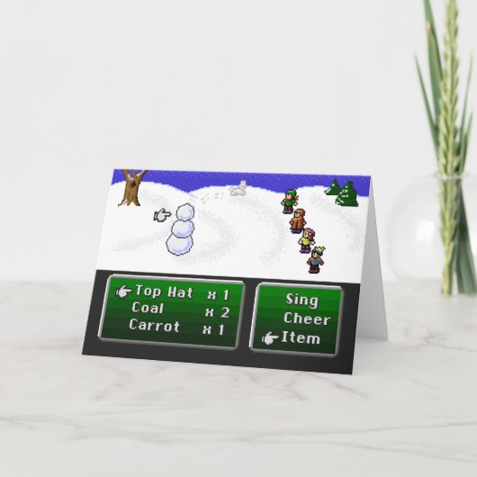 sneeuwman RPG met 16 bits Feestdagen Kaart (Voorkant)