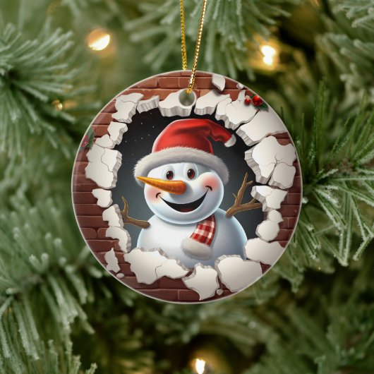 Sneeuwman Santa Hat - 3D Keramisch Ornament (Boom)