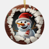 Sneeuwman Santa Hat - 3D Keramisch Ornament (Voorkant)