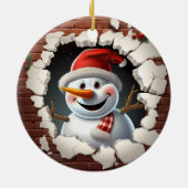 Sneeuwman Santa Hat - 3D Keramisch Ornament (Achterkant)