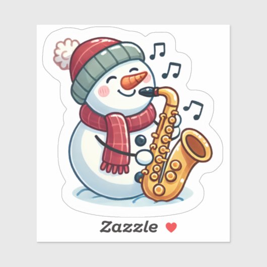 Sneeuwman saxofonist met kerst sticker (Vel)
