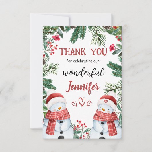 Sneeuwman Schattige Kerstmis 2e Verjaardag Dank u  Bedankkaart (Voorkant)