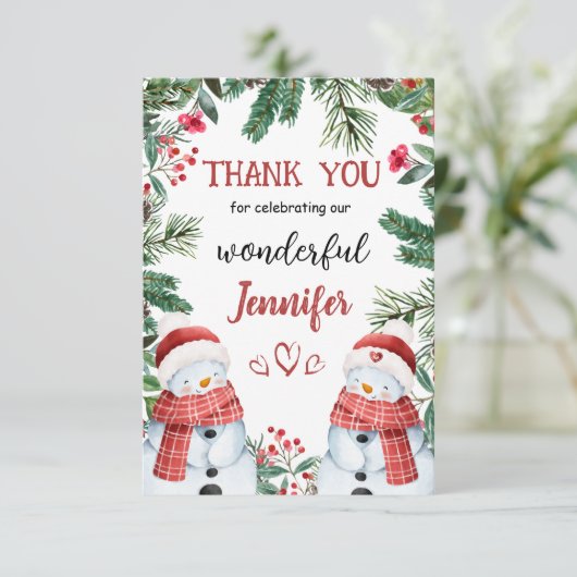 Sneeuwman Schattige Kerstmis 2e Verjaardag Dank u  Bedankkaart (Staand voorkant)