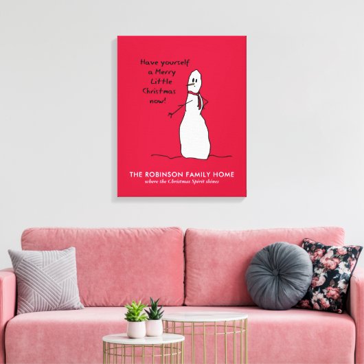 Sneeuwman Schattige Vrolijk Kerstfeest Gepersonali Canvas Afdruk (Insitu (Woonkamer))