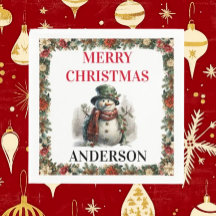 Sneeuwman Schattigee kerstwensen Papieren servet