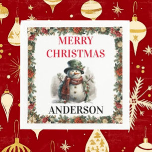 Sneeuwman Schattigee kerstwensen Papieren servet