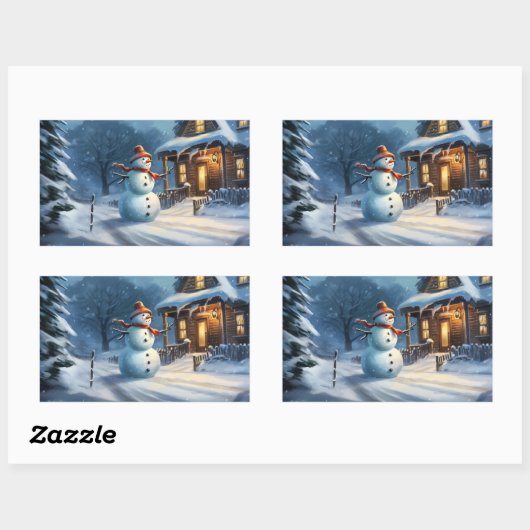 Sneeuwman schilderij rechthoekige sticker (Vel)
