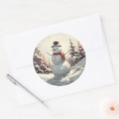 Sneeuwman  schilderij ronde sticker (Envelop)