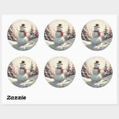 Sneeuwman  schilderij ronde sticker (Vel)