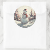 Sneeuwman  schilderij ronde sticker (Tas)