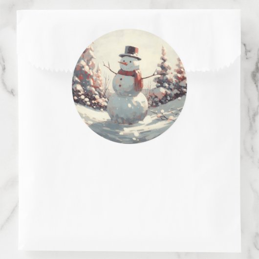 Sneeuwman  schilderij ronde sticker (Tas)