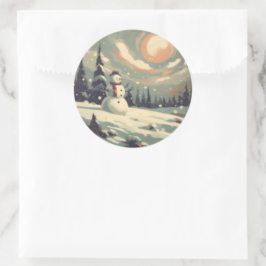 Sneeuwman  schilderij ronde sticker (Tas)