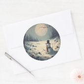 Sneeuwman schilderij ronde sticker (Envelop)