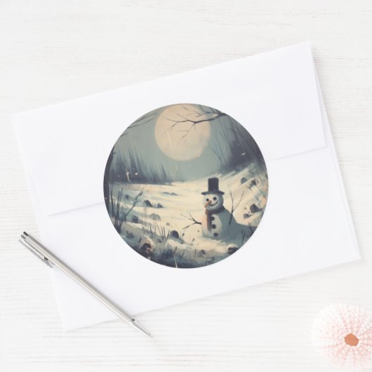 Sneeuwman  schilderij ronde sticker (Envelop)