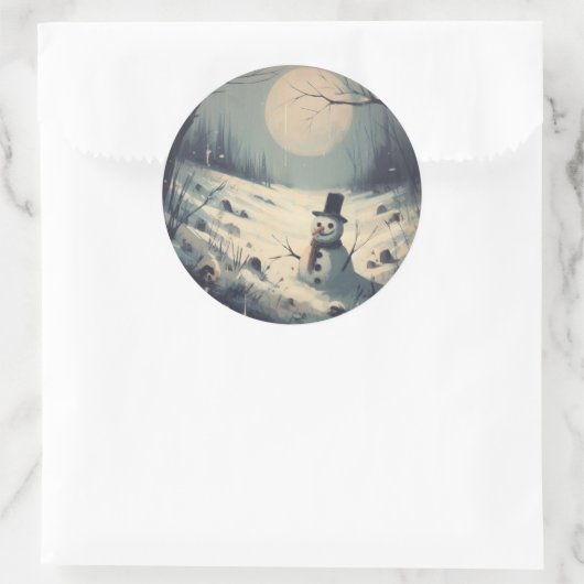 Sneeuwman schilderij ronde sticker (Tas)
