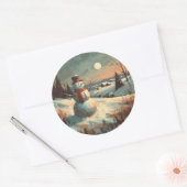 Sneeuwman  schilderij ronde sticker (Envelop)