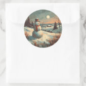Sneeuwman  schilderij ronde sticker (Tas)