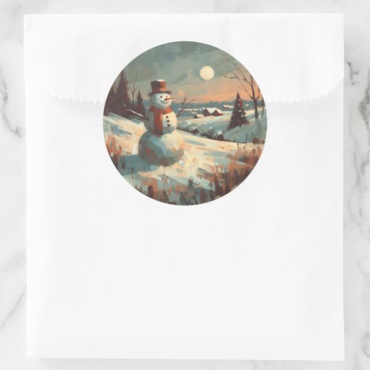 Sneeuwman schilderij ronde sticker (Tas)