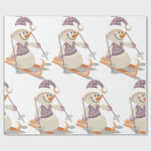 Sneeuwman Skiën Cadeaupapier (Vlak)