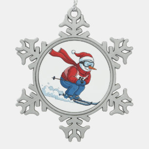 Sneeuwman Skiloper Kerstmis 2026 Vakantie Wintersp Tin Sneeuwvlok Ornament