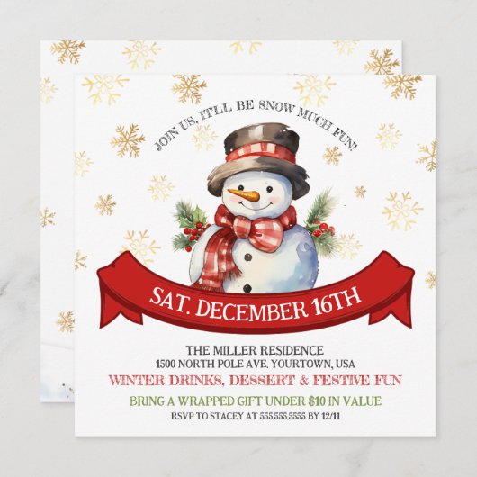 Sneeuwman sneeuw veel leuke kerst uitnodiging (Voorkant / Achterkant)