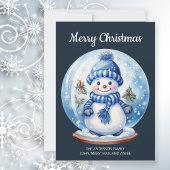 Sneeuwman sneeuwbol Navy Blauw Wit Vrolijk Kerstfe Feestdagenkaart